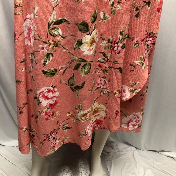Bobeau Asymmetrical Midi Skirt Womens Size Medium Coral Floral Faux Wrap Fairy - Picture 3 of 8